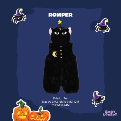 BabyLovett 03 Boo Halloween Romper ชุดรอมเปอร์แฟนซีแมวดำ พร้อมฮู้ดหูแมวและหมวกแม่มด