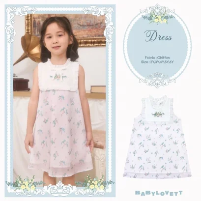 BabyLovett Villa Fontaine Collection Dress No.12 ชุดเดรสเด็กพิมพ์ลาย ตกแต่งระบายและโบว์