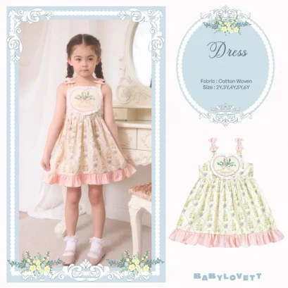 BabyLovett Villa Fontaine Collection Dress &amp; Romper ชุดเดรสเด็กผ้า Woven ตกแต่งระบาย พร้อมรอมเปอร์