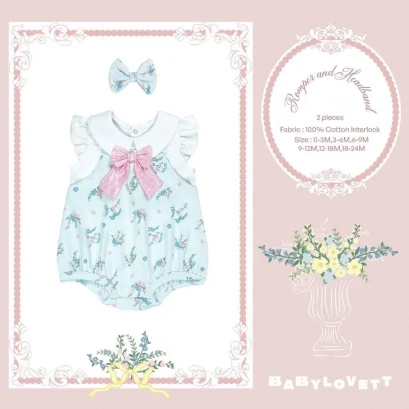 BabyLovett Villa Fontaine Collection Romper & Headband No.10 ชุดรอมเปอร์เด็ก 100% Cotton Interlock พร้อมโบว์คาดผม