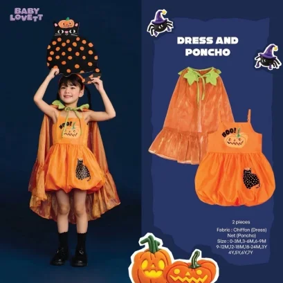 BabyLovett 05 Boo Halloween Dress and Poncho ชุดเดรสฟักทอง 2 ชิ้น พร้อมผ้าคลุม