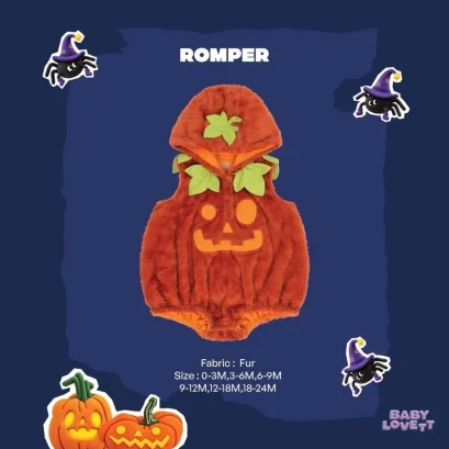 BabyLovett 07 Boo Halloween Romper รอมเปอร์ฟักทอง ชุดแฟนซีเด็ก พร้อมฮู้ดใบไม้