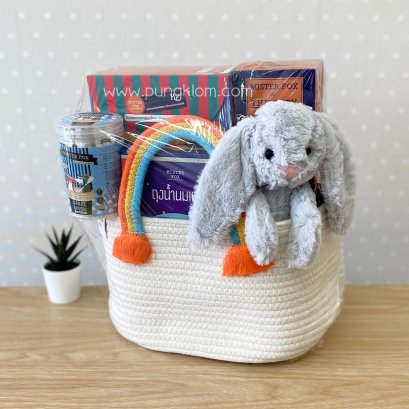 MISTER FOX Basket gift ของขวัญเด็กแรกเกิด ตะกร้าเยี่ยมคลอด พร้อมตุ๊กตา