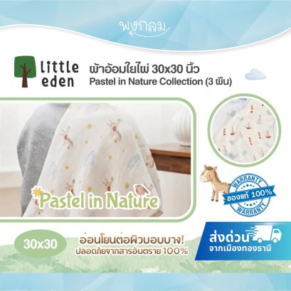 LITTLE EDEN ผ้าอ้อมใยไผ่ 100% 30x30 นิ้ว Pastel in Nature Collection (3pcs)