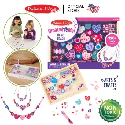 Melissa & Doug Bead Set DIY ชุดร้อยลูกปัดไม้ พร้อมกล่องเก็บ ของเล่นงานประดิษฐ์ สำหรับเด็ก 4-8 ปี