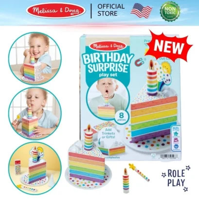 Melissa & Doug Birthday Wish Candle Cake ของเล่นเค้กวันเกิดไม้ เป่าเทียนได้ พร้อมอุปกรณ์ตกแต่งเค้ก (3y+)