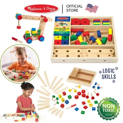 Melissa & Doug Construction Set in a Box รุ่น 5151 ชุดเครื่องมือช่างไม้ ของเล่น STEM ขันน็อต ต่อประกอบ 48 ชิ้น