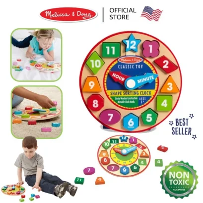 Melissa & Doug Shape Sorting Clock รุ่น 8593 นาฬิกาไม้สอนเวลา พัซเซิลแยกรูปทรง เข็มนาฬิกาหมุนได้