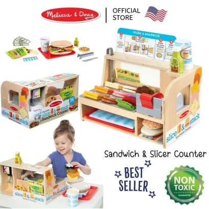 Melissa & Doug Slice & Stack Sandwich Counter รุ่น 31650 ชุดเคาน์เตอร์แซนวิชไม้ 52 ชิ้น ของเล่นบทบาทสมมติ