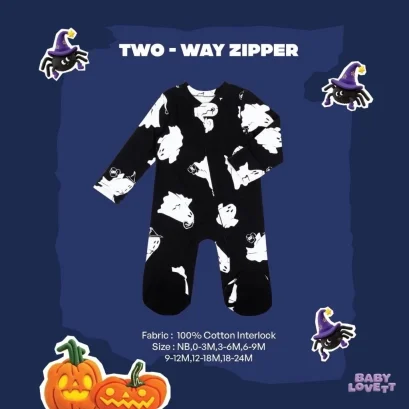 BabyLovett Boo Halloween ชุดนอนคลุมเท้า Two-Way Zipper ลายผีและลายดวงตา
