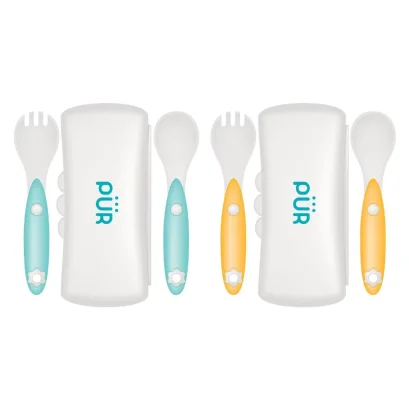 PUR ชุดช้อนส้อมหัดทานอาหาร พร้อมกล่องเก็บพกพา ปลอดสาร BPA สำหรับเด็ก 6 เดือนขึ้นไป