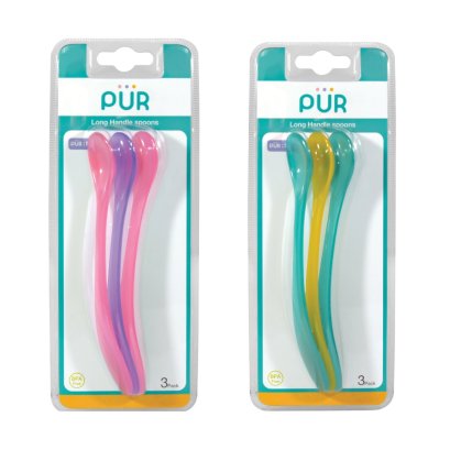 PUR ช้อนป้อนอาหารเด็กด้ามยาว Long Handle Spoons สำหรับเด็ก 6 เดือนขึ้นไป (แพ็ค 3 ชิ้น)