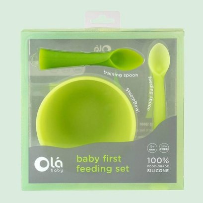 OLABABY เซตถ้วยซิลิโคนช้อนป้อนอาหาร เริ่มฝึกทานอาหาร Baby first Feeding Set