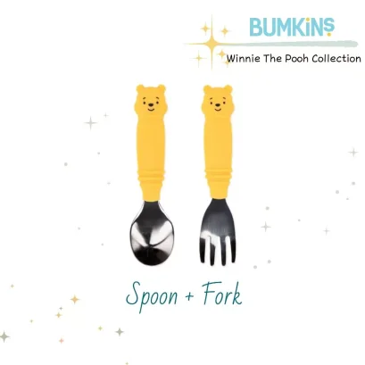 BUMKINS ชุดช้อนและส้อมสำหรับเด็ก ด้ามซิลิโคน Food Grade
