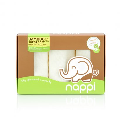 NAPPI ผ้าอาบน้ำใยไผ่ผสมผ้าสาลู 25x25 cm. (0m+)