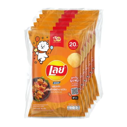 เลย์ ร็อค มันฝรั่งแท้ทอดกรอบแผ่นหยัก กลิ่นเอ็กซ์ตร้า บาร์บีคิว 48 ก. x 6 ชิ้น