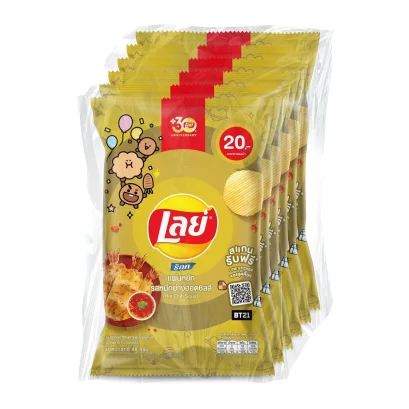 เลย์ ร็อค มันฝรั่งแท้ทอดกรอบแผ่นหยัก รสหมึกย่างฮอตชิลลี่ 48 ก. x 6 ชิ้น