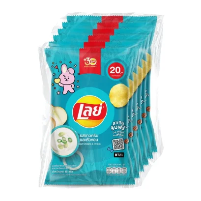 เลย์ มันฝรั่งแท้ทอดกรอบแผ่นเรียบ รสซาวครีมและหัวหอม 48 ก. แพ็ค 6