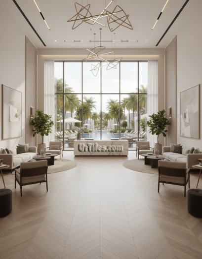 UrTiles Chevron Crema Oak Wood Pattern Tile 60x120 cm Matte Finish