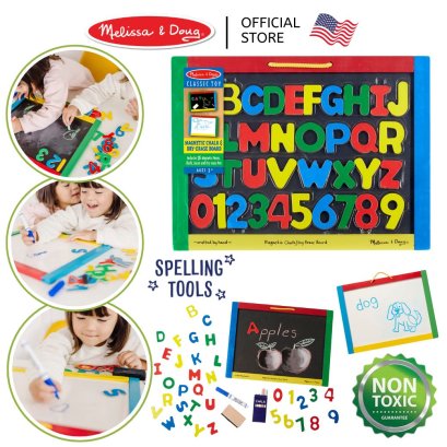 Melissa &amp; Doug Chalk Board &amp; White Board with Alphabet Magnet รุ่น 0145 กระดานแม่เหล็ก ไวท์บอร์ด กระดานดำ ฟรี แม่เหล็ก 37 ชิ้น