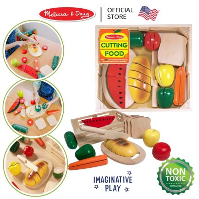 Melissa &amp; Doug Cutting Food รุ่น 0487 ชุดเล่นหั่นอาหาร มีเวลโคร่ตีนตุ๊กแกพร้อมมีด &amp; ถาดไม้