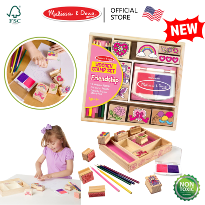 Melissa & Doug Wooden Stamp Set Friendship รุ่น 1632 ชุดแสตมป์ ตัวปั๊ม non-toxic รุ่นหัวใจ  สายรุ้ง เรนโบว์