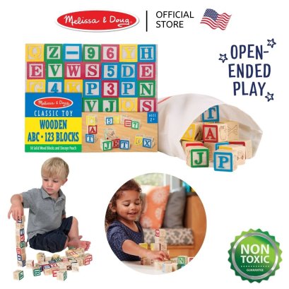 Melissa &amp; Doug Alphabet ABC-123 Blocks รุ่น 1900 บล็อกไม้ ABC/123 50 ชิ้น พร้อมถุงผ้า