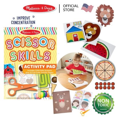 Melissa &amp; Doug Scissors Skills Activity Book รุ่น 2304 ชุดสมุดกิจรรมฝึกตัด 20 แผ่น + กรรไกรเซฟตี้ ปลอดภัย
