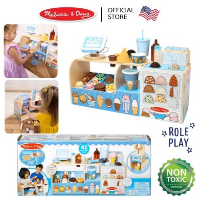 Melissa &amp; Doug Cool Scoops Ice Creamery รุ่น 30607 ของเล่นไอติม 62cmx25cmx23 cm เล่น 2 ด้าน เล่นขายของ &amp; ลูกค้า