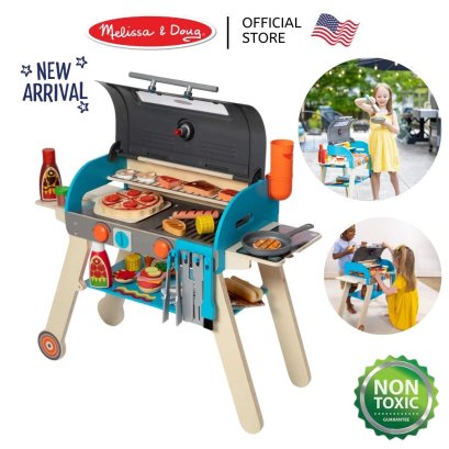 Melissa &amp; Doug Deluxe Grill &amp; Pizza Oven Play Set รุ่น 30608 เตาย่างบาร์บีคิวไม้ เตาอบพิซซ่า ขนาด 35x65x80 cm