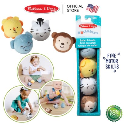 Melissa &amp; Doug Rollables Safari Friends รุ่น 30733 ลูกบอลกลิ้งทำจากผ้า รุ่นซาฟารี ขนาดใหญ่ 8 Cm x 4 ตัว