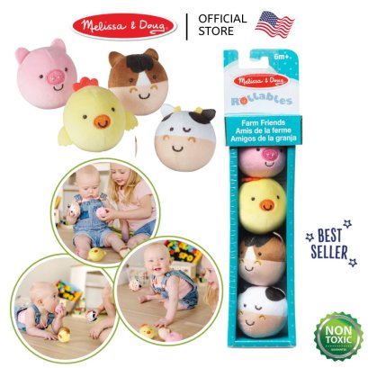 Melissa &amp; Doug Rollables Farm Friends รุ่น 30734 ลูกบอลกลิ้งทำจากผ้า รุ่นฟาร์ม ขนาดใหญ่ 8 cm x 4 ตัว