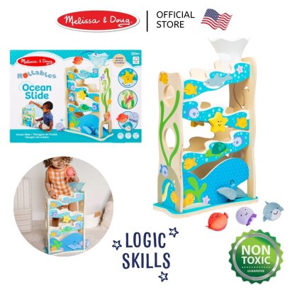 Melissa &amp; Doug Rollables Wooden Ocean Slide รุ่น 30736 รุ่นสัตว์ทะเล พร้อมลูกบอลผ้า 8 cm x 3 ตัว