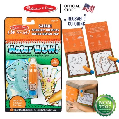 Melissa &amp; Doug Reusable Water Wow! Connect the Dots Safari รุ่น 31950 สมุดชุดระบายสีด้วยน้ำ รุ่นต่อจุดตัวเลข ตีมซาฟารี