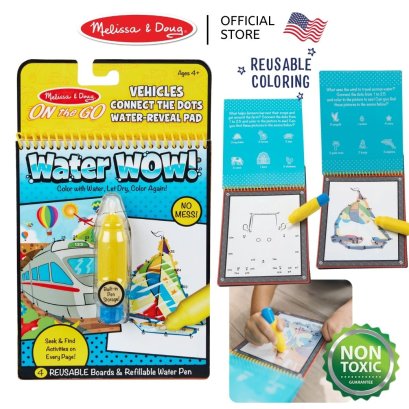 Melissa &amp; Doug Reusable Water Wow! Connect the Dots Vehicles รุ่น 31951 สมุดชุดระบายสีด้วยน้ำ รุ่นต่อจุดตัวเลข ตีมยานพาหนะ