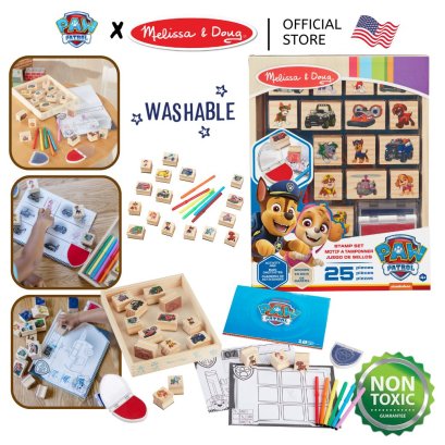 Melissa &amp; Doug X PAW Patrol Wooden Stamps Activity Set รุ่น 33264 ชุดแสตมป์พอว์พาโทรล หมึก non-toxic แผ่นกิจกรรม 12 แผ่น 25 ชิ้น