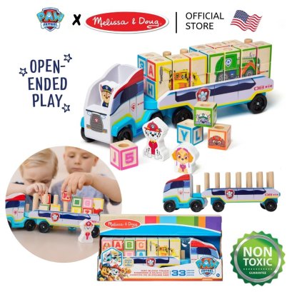 Melissa &amp; Doug X PAW Patrol Wooden ABC Block Truck รุ่น 33272 ของเล่นรถ ตัวอักษร ต่อเป็นภาพได้ 6 ลาย ลูกเล่นเพียบ ABC 24 ชิ้น