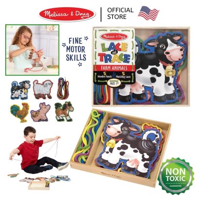 Melissa &amp; Doug Lace &amp; Trace Farm รุ่น 3781 ชุดฝึกร้อยเชือก เด็กเล็ก 5 ชิ้น รุ่นฟาร์ม