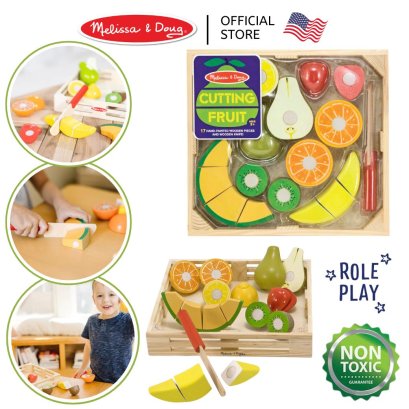 Melissa &amp; Doug Cutting Fruit - Wooden Play Food Set รุ่น 4021 ของเล่นหั่นผลไม้ ของเล่นทำอาหาร ชุดครัว มีเวลโคร่ตีนตุ๊กแก