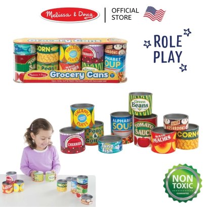 Melissa &amp; Doug Let&#039;s Play House! Grocery รุ่น 4088 ชุดของเล่นกระป๋องอย่างมีจินตนาการ เล่นทำอาหาร เปิด-ปิด กระป๋อง
