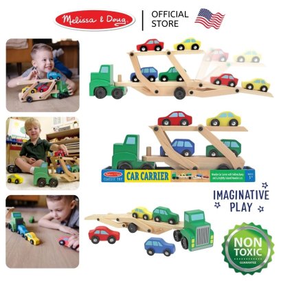 Melissa &amp; Doug Car Carrier รุ่น 4096 ของเล่นรถ รถยก รถบรรทุก ขนรถ 4 คัน ปรับได้ทุกส่วน โยกได้ ขึ้นลงได้ ล้อลื่น