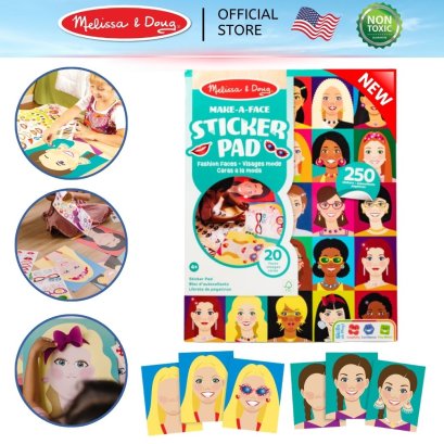 Melissa & Doug Make-a-Face Sticker Pad - Fashion Faces รุ่น 4195 สมุดกิจกรรมสติ๊กเกอร์ รุ่นแต่งหน้า 20 ฉาก เล่นซ้ำได้ พกพาง่าย