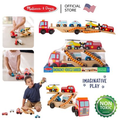 Melissa &amp; Doug Emergency Vehicle Carrier รุ่น 4610 ชุดรถยก มาพร้อมรถกู้ชีพ