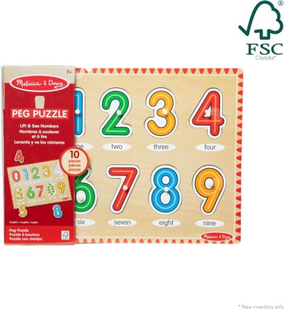 Melissa & Doug Lift & See Numbers Peg Puzzle -10 Pcs รุ่น 50126 พัซเซิลมีตุ่ม รุ่นตัวเลข