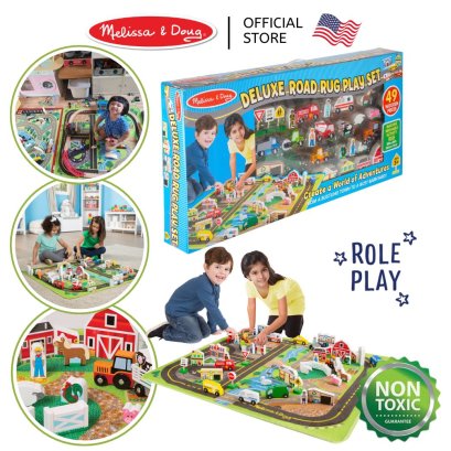 Melissa &amp; Doug Deluxe Road Rug Play Set รุ่น 5195 ชุดพรมดีลักซ์ ชุดเล่นเมืองและกู้ชีพ ขนาด 100 x 90 cm มีกันลื่นอย่างดี