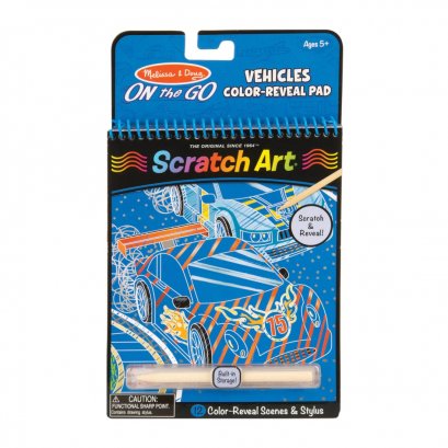 [ศิลปะขูด12แผ่น+ลายฉลุ+ปากกาไม้] รุ่น 9141 ชุดศิลปะขูดกระดาษ ตีมยานพาหนะ พกพาง่าย Melissa & Doug On the Go Scratch Art Color Reveal Pad - Vehicles