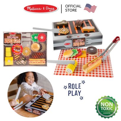 Melissa &amp; Doug Wooden Grill &amp; Serve BBQ Set รุ่น 9280 ชุดปิ้งย่างบาร์บีคิว พร้อมอุปกรณ์ทำอาหารที่ทำจากไม้