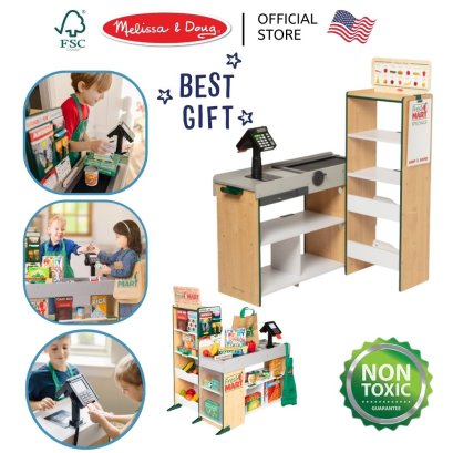 Melissa &amp; Doug Fresh Mart Grocery Store รุ่น 9340 ของเล่นซูเปอร์มาร์เก็ต แคชเชียร์ ของเล่นขายของ ใหญ่มาก แข็งแรง (110 x 90 x 58 cm)