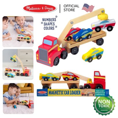 Melissa &amp; Doug Magnetic Car Loader รุ่น 9390 รถของเล่น รถแข่ง รุ่นรถแข่ง 4 คัน ยกด้วยแม่เหล็ก
