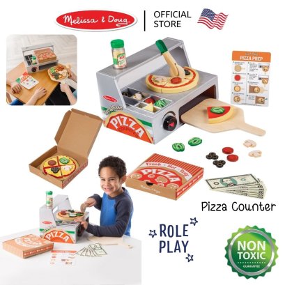 Melissa &amp; Doug Bake Pizza Counter รุ่น 9465 ชุดเล่นทำพิซซ่า มีเตาปิ้ง ท๊อปปิ้ง ของเล่นชุดครัว